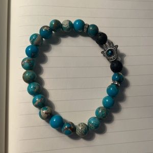 Turquoise hamsa hand beaded bracelet